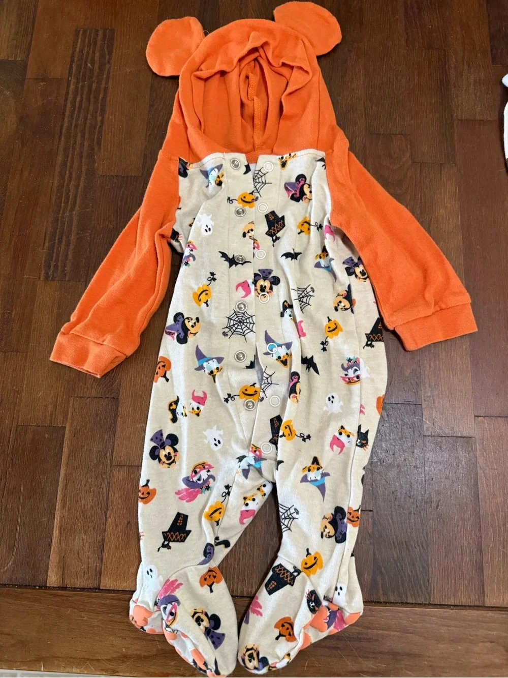 Disney Halloween Print Orange Hooded One-Piece Footed Pajamas